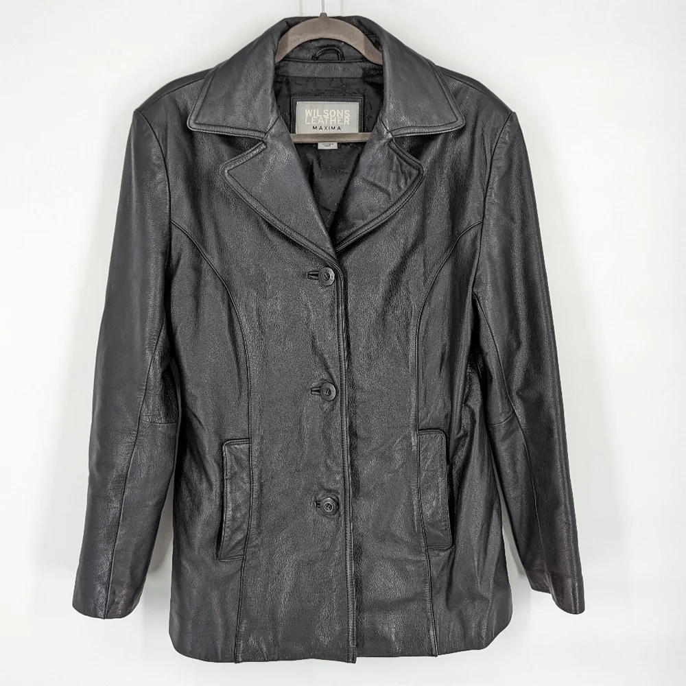 M • Wilsons Leather Maxima • Vintage 100% Genuine Leather Y2K Jacket - Picture 2 of 11